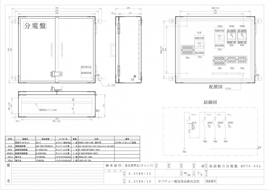 動力盤 メイン75A 図面