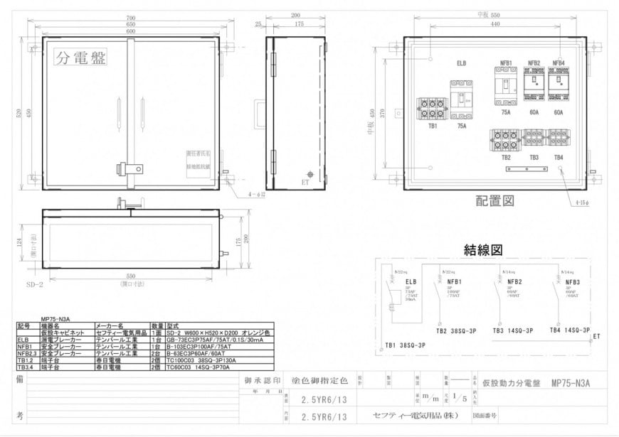 動力盤 メイン75A 図面